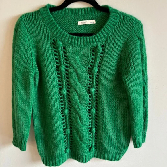 Old Navy Womens Wool Blend Crew Neck Crochet Sweater Green Size Medium - Picture 1 of 9